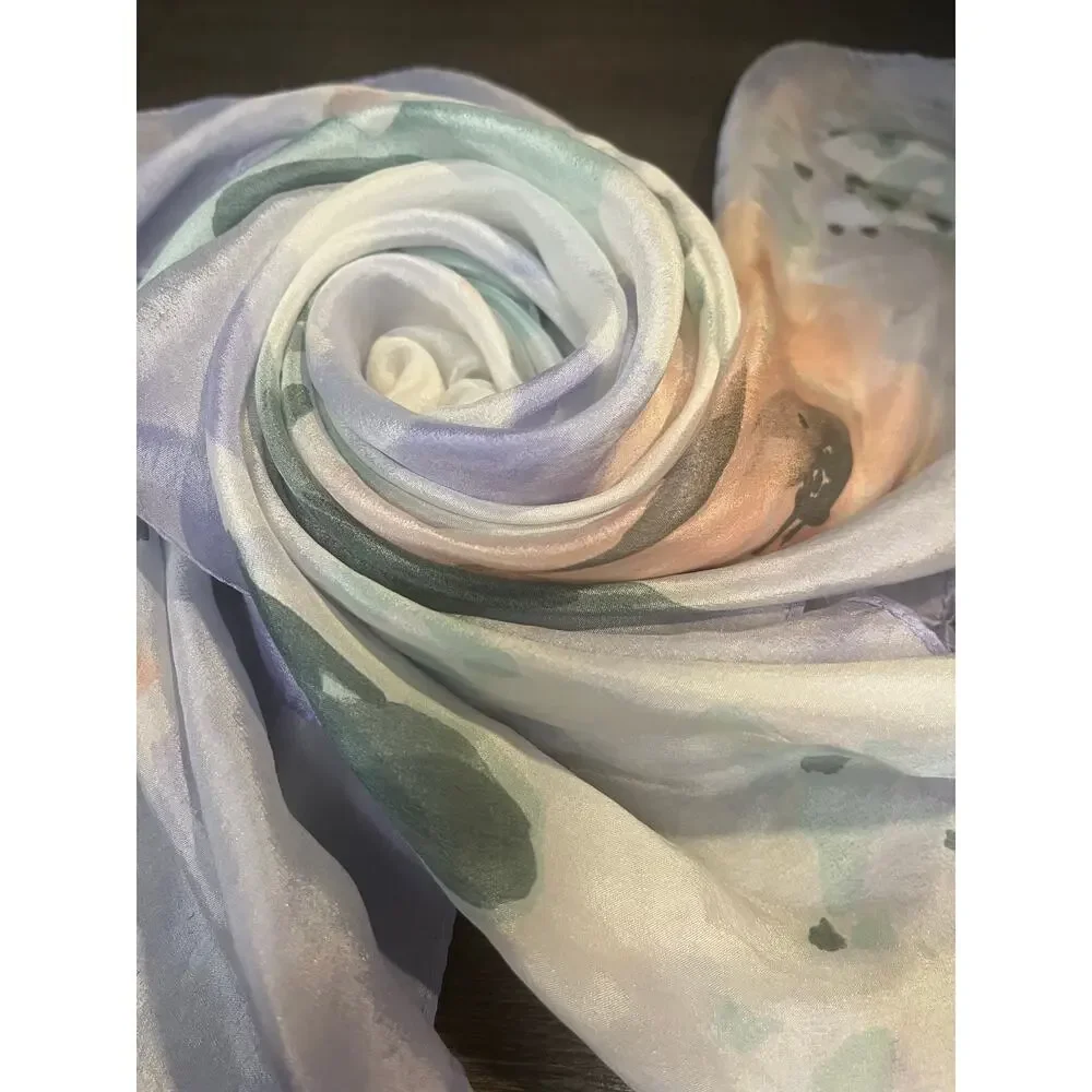 Vintage 60s Pastel Floral Scarf Water Color Lavender Peach Green cottagecore